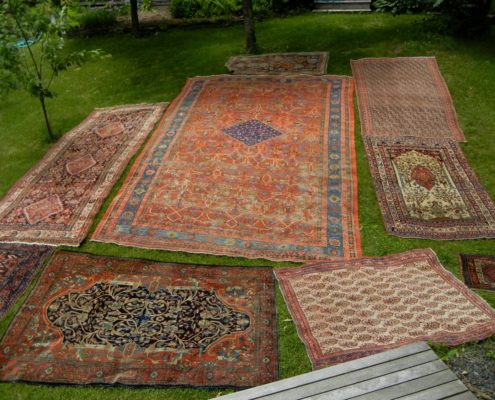 Washed rugs drying
